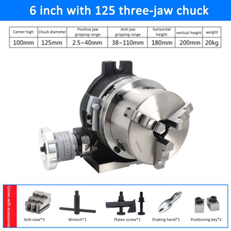 6 inche Three-jaw Chuck Milling Machine Indexing Head Rotary Table Universal