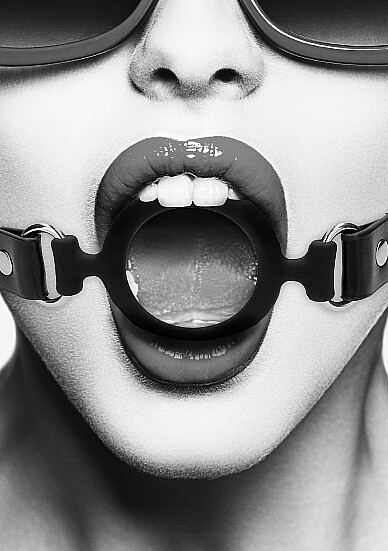 Ouch! Black & White Silicone Ring Gag With Adjustable Bonded Leather Straps