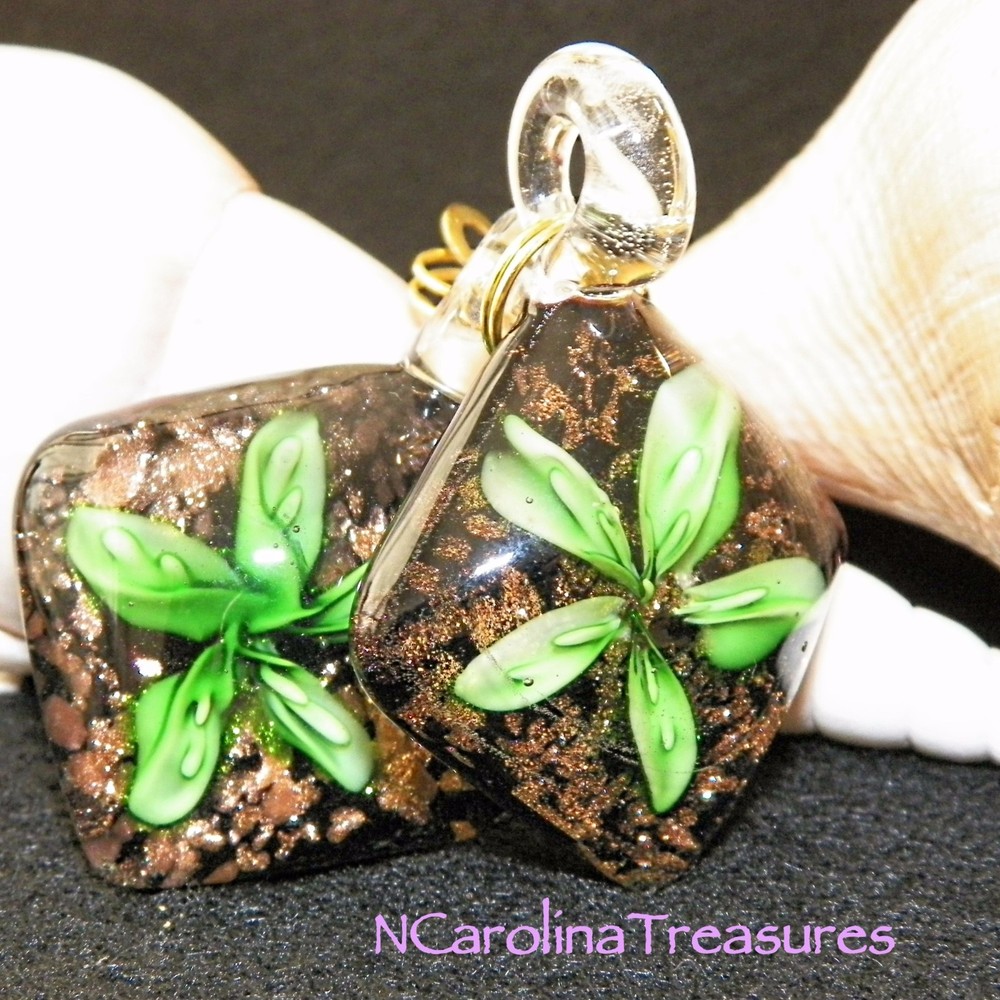 GLASS CEILING FAN LIGHT SWITCH PULL BLACK GLITTER GREEN FLORAL DIAMOND LARGE PR