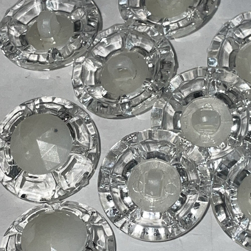 5 Plastic Clear Plastic & White Buttons Snap Together 7/8”