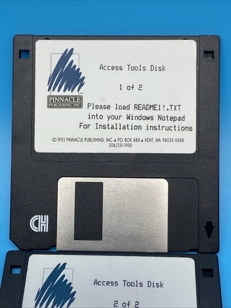 Vintage 1993 Pinnacle Publishing Access Tools Disk 1 & 2 - 3.5" Floppy Set