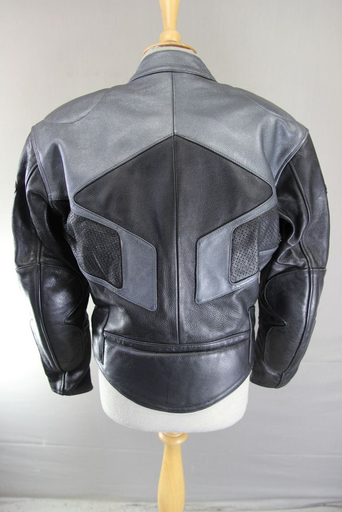 SRS BLACK, SILVER & GREY LEATHER BIKER JACKET WITH REMOVABLE PROTECTORS 38-40"/M