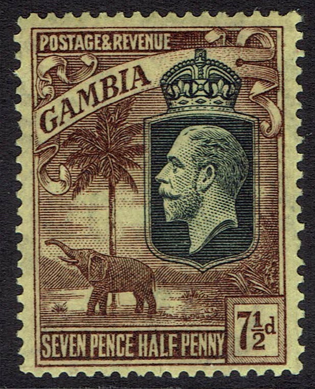 GAMBIA 1922 KGV ELEPHANT 71/2D WMK MULTI SCRIPT CA