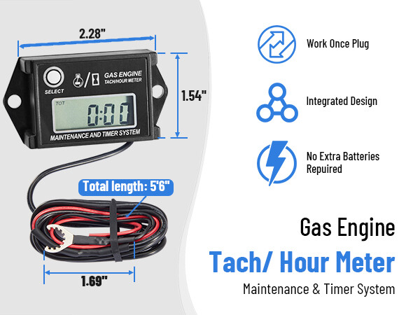 Waterproof Digital Tiny Tach Meter Small Engine Tachometer Hour Meter Inductive
