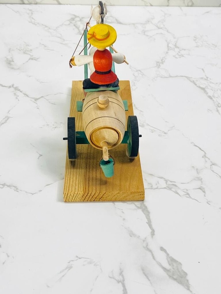 Vintage Handmade Horse Pulling a driver and Whiskey Barrel