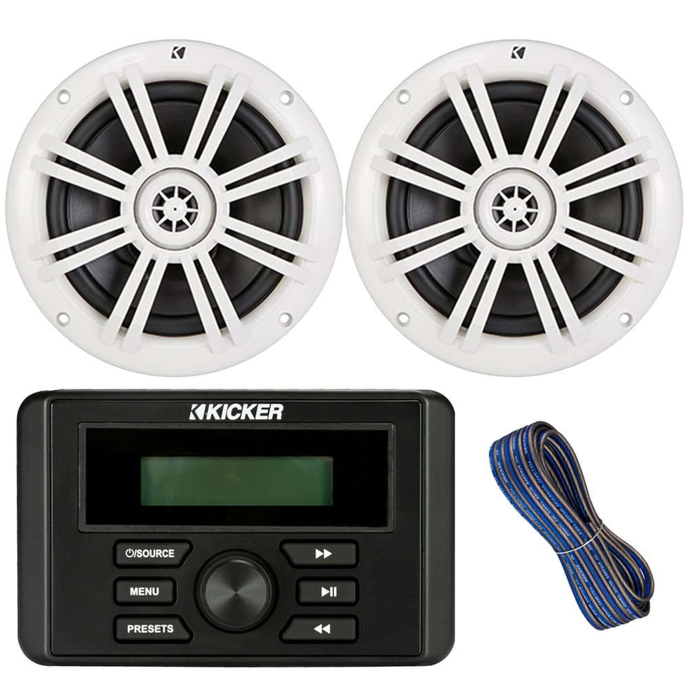 Kicker KMC3 Marine Bluetooth USB Stereo Receiver, 2x 6.5" Speakers, Wire
