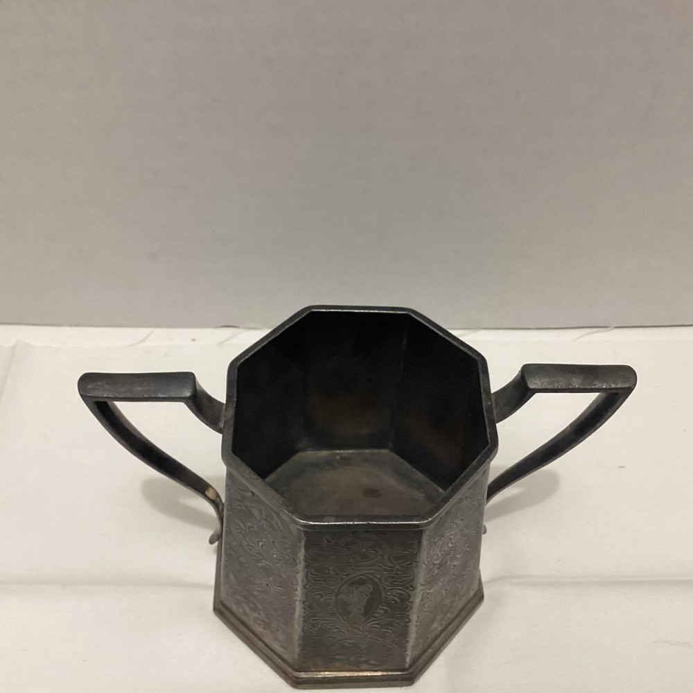 Vintage Derby Silver Octagon Sugar Bowl with Acorns Pattern