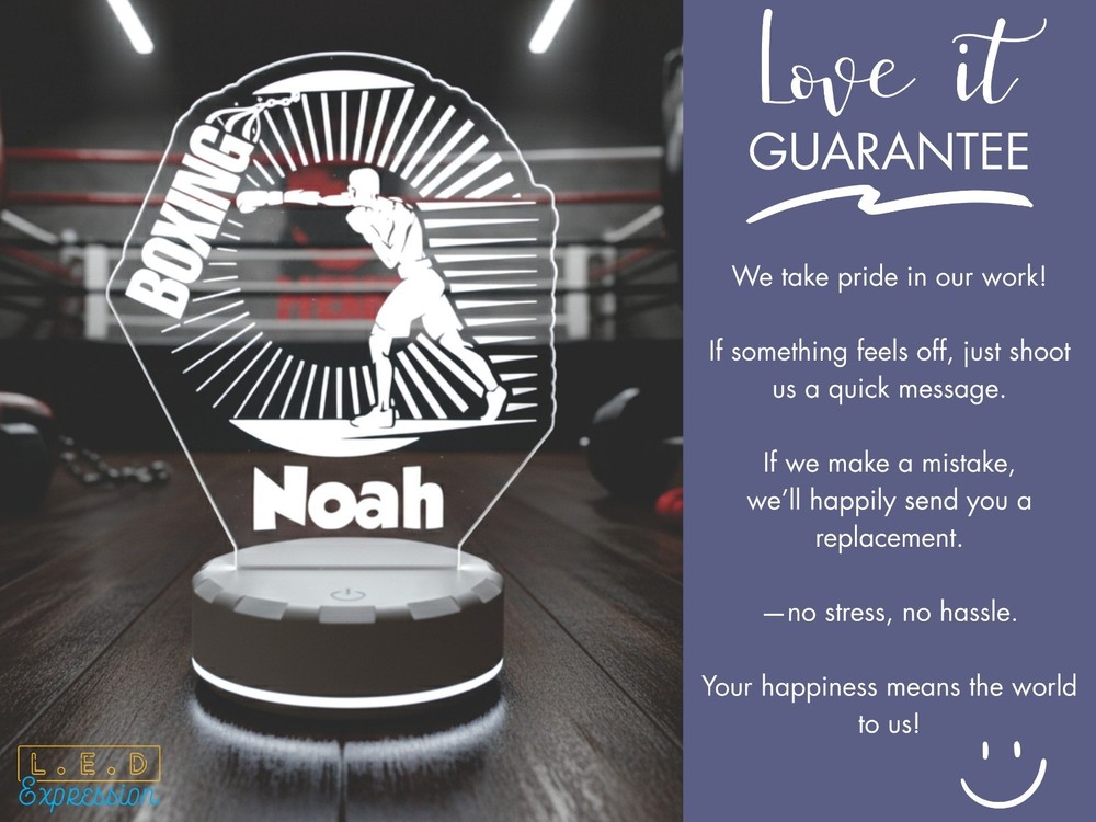 Personalized Boxing Night Light - Custom LED Lamp Gift for Fighter Training