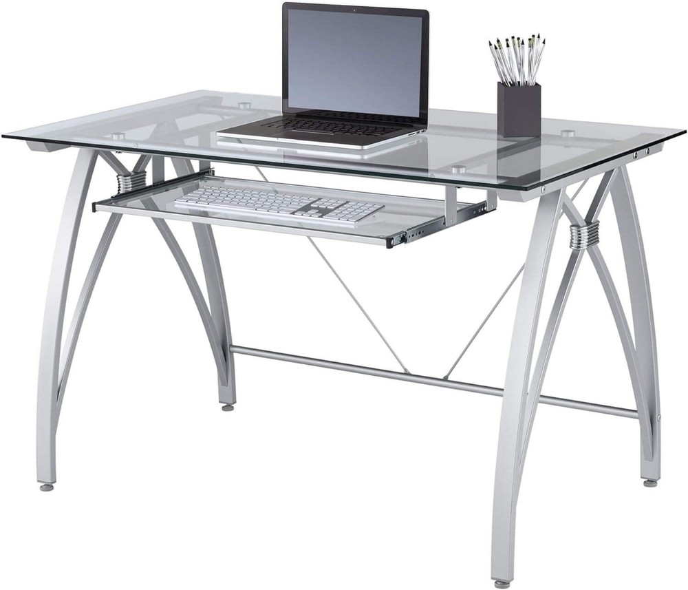 Modern 48 Inch Glass Computer Desk With Metal Frame