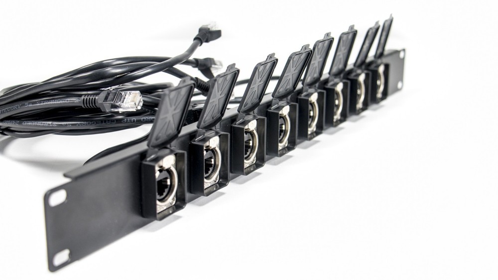 8 Channel Tactical Ethernet Breakout Rack Panel w/8 RJ45 Ethercon Jacks & Covers
