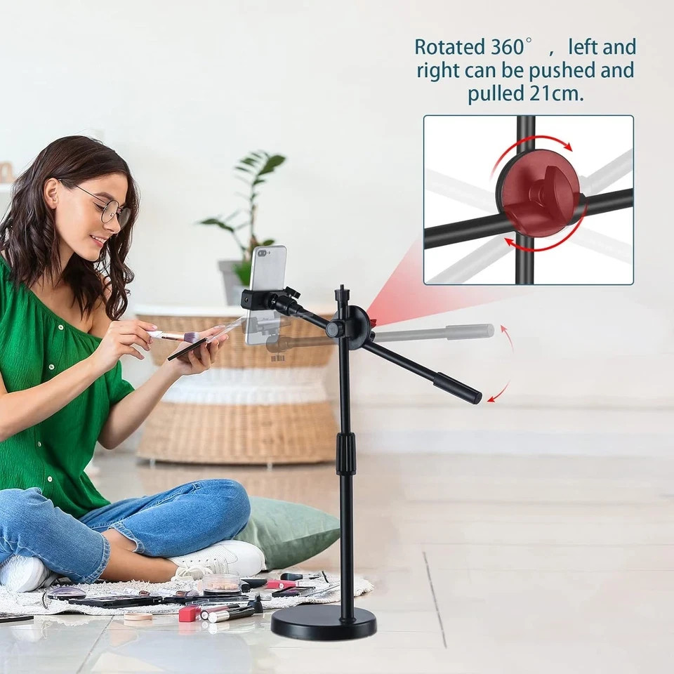 Overhead Phone Stand for Recording - Desktop Adjustable Black