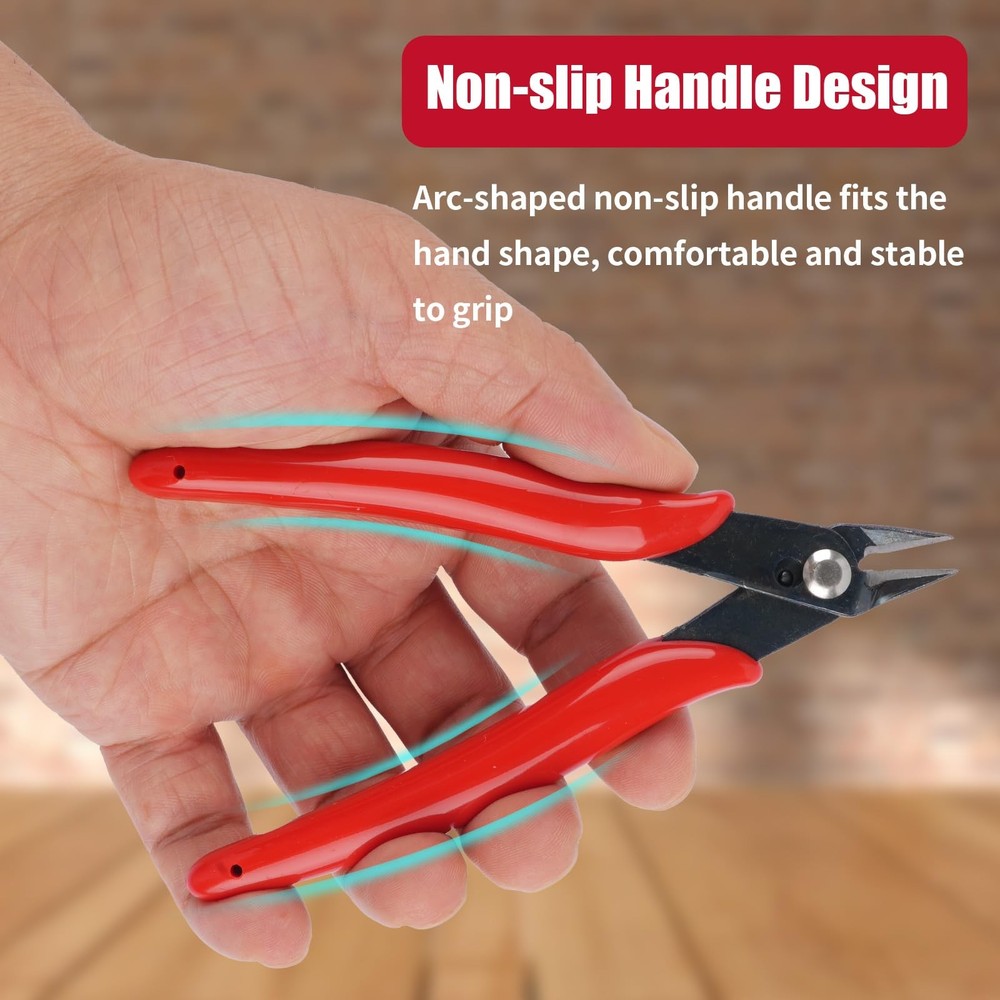 5 Pack Micro Wire Cutters, 5 Inches Flush Cutters Pliers, 5 Inches, Red
