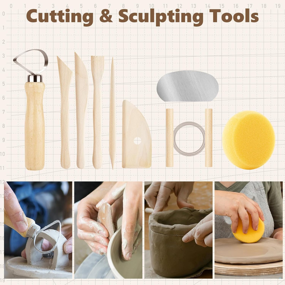 47pc Clay Sculpting Tools Kit Pottery Carving Modeling Set with Case