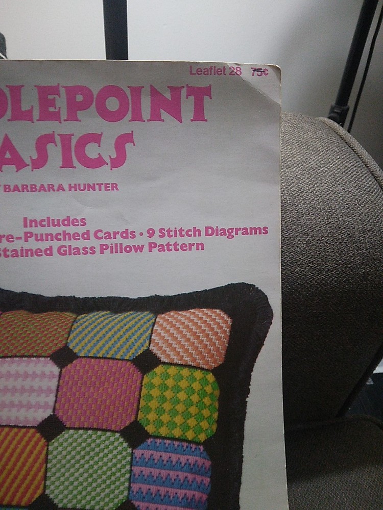 Vintage NEEDLEPOINT BASICS Pattern Booklet Stained Glass Pillow Pattern 1973