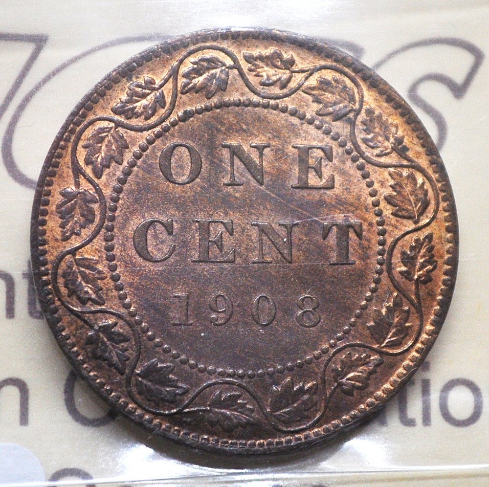 1908 Canada One Cent ICCS graded MS-63 rb