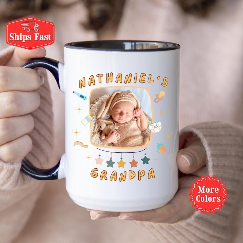 First Time Grandpa Mug Custom Coffee Cup Gift