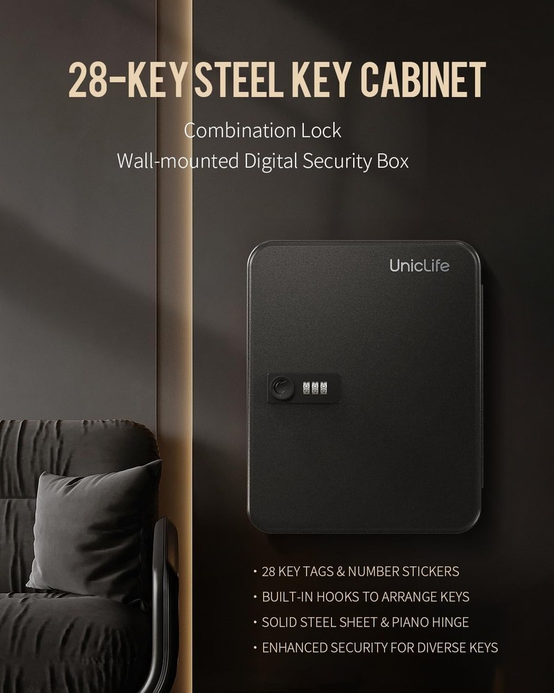 Combination Lock Resettable Digital Security Storage Box Steel Key Organizer