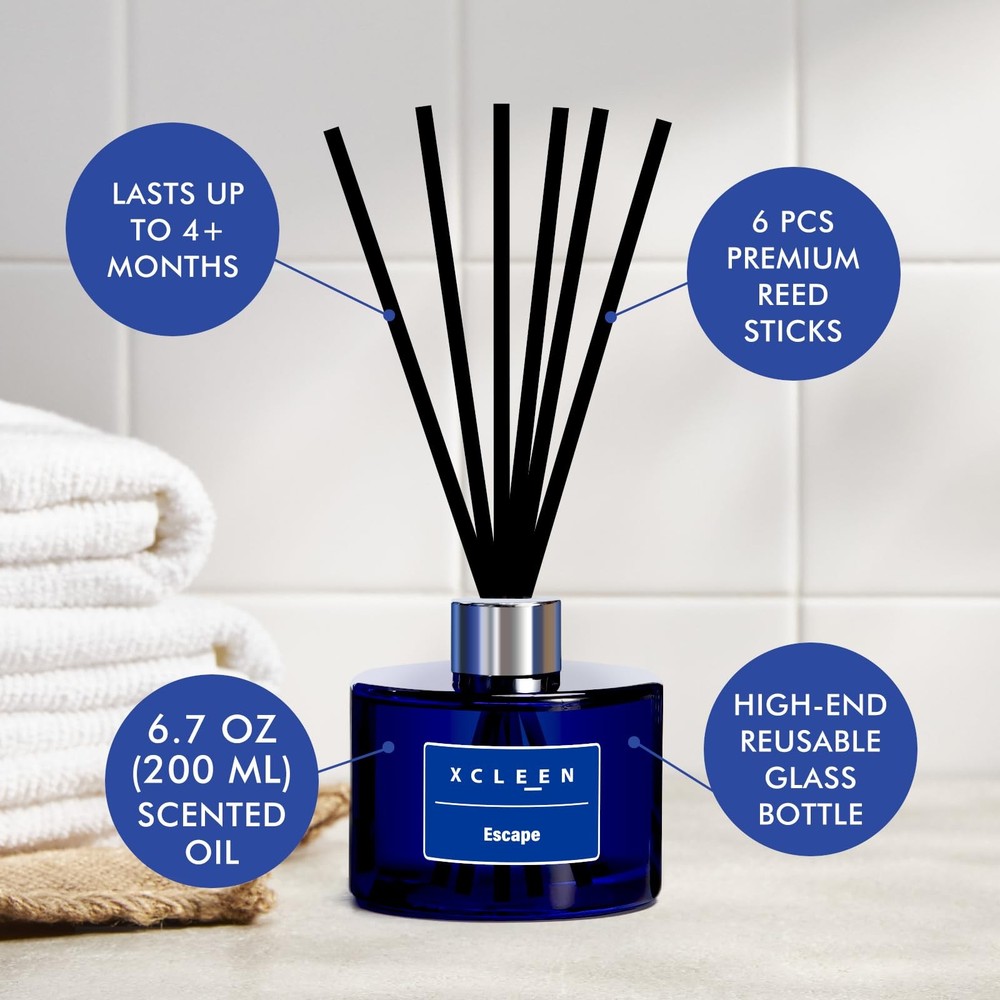 Xcleen Reed Diffuser, 6.7 Oz Escape Scented Diffuser with Sticks, Long Lastin...