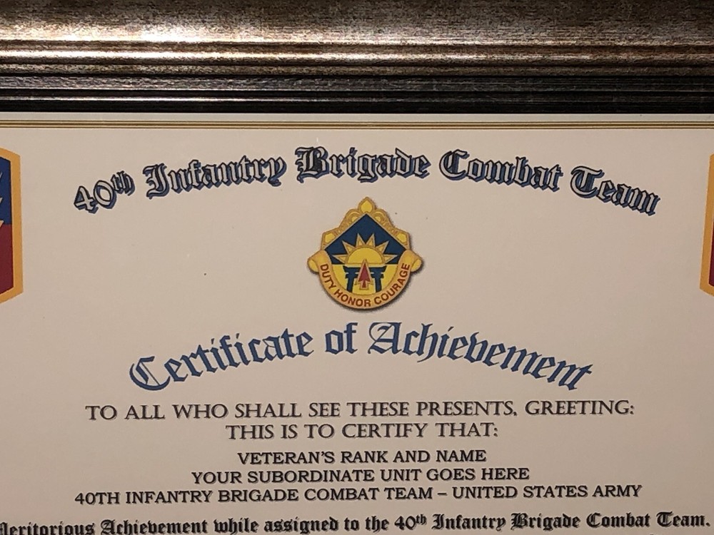 40TH INFANTRY BRIGADE COMBAT TEAM - COA / (COMMEMORATIVE CERTIFICATE)