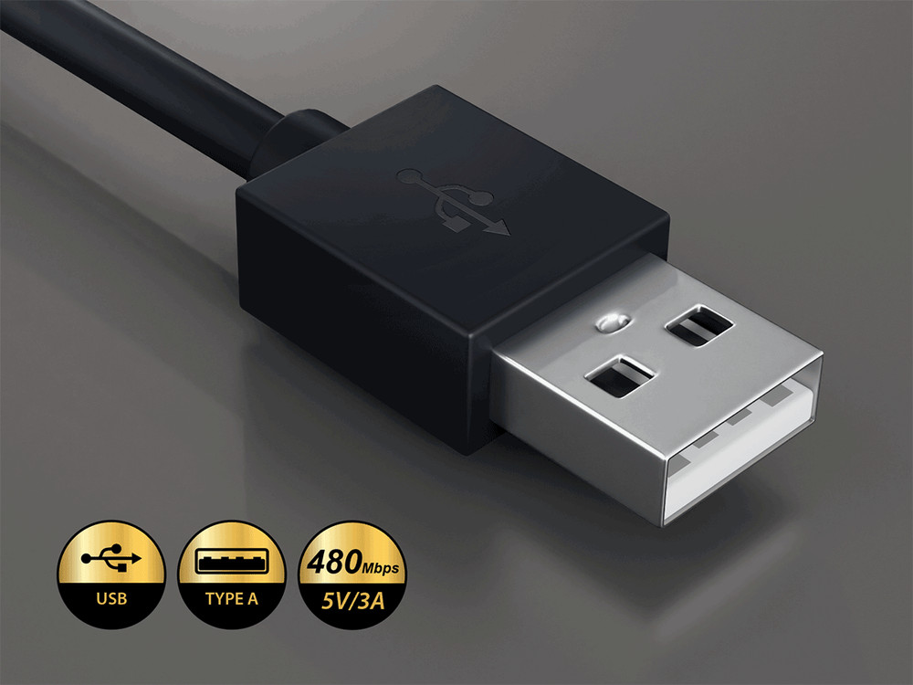 6in USB 2.0 Type-A to Type-C Male Cable 480 Mbps 5V/3A, Black