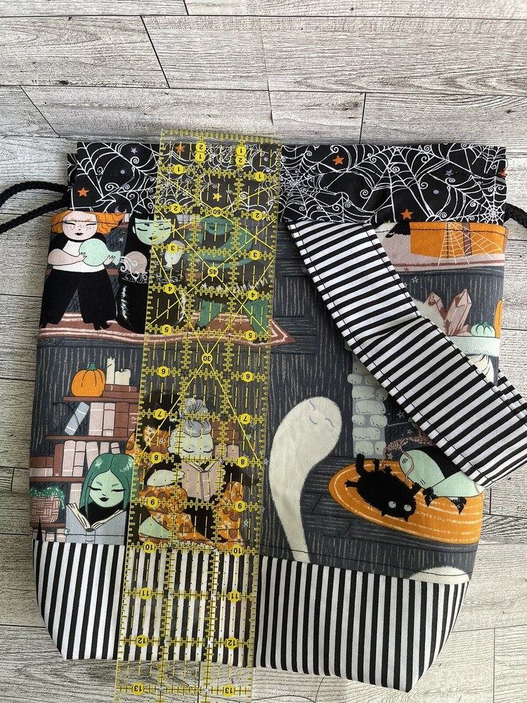 Knitting project bag handmade Halloween Witch Storage Tote Drawstring