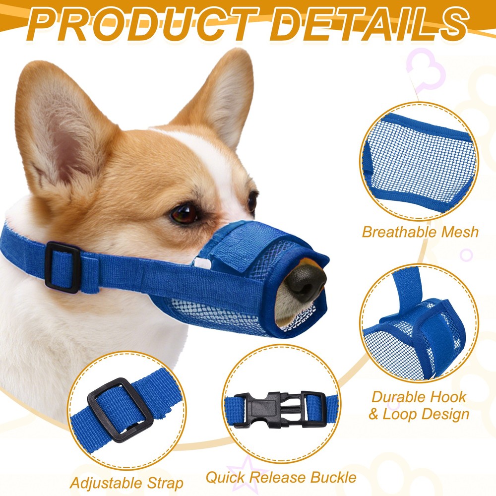 2Pcs Dog Muzzle Soft Mesh Muzzle Mouth Guard Cover Yellow Blue L