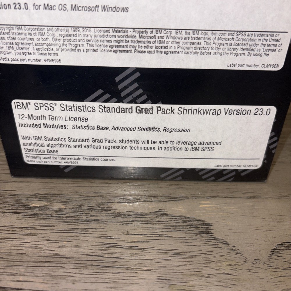 IBM SPSS Statistics Standard Grad Pack 23.0 Software Brand New