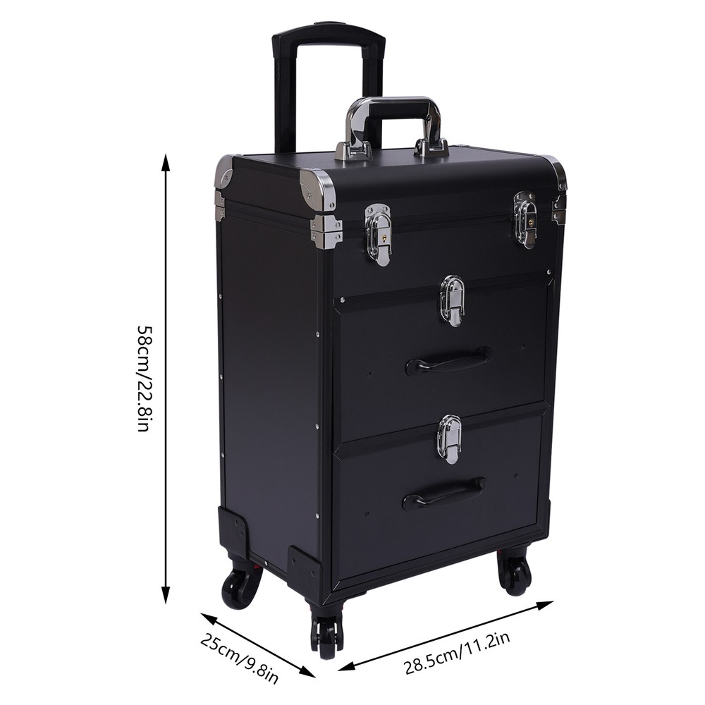 Makeup Train Case Professional Aluminum Rolling Cosmetic Trolley Makeup Storage