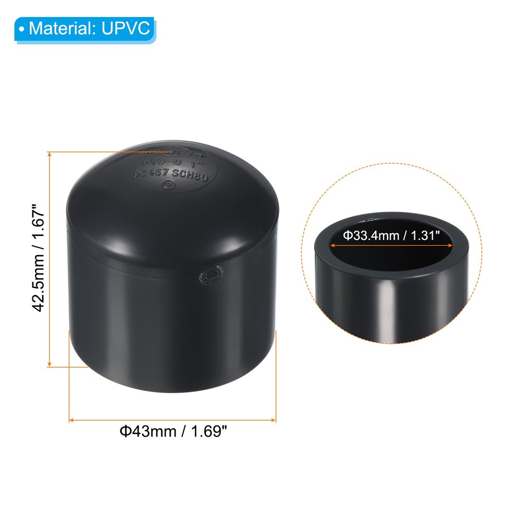 1" UPVC Pipe End Cap Fitting, 2 Pack Plug Socket Adapter Smooth Finish