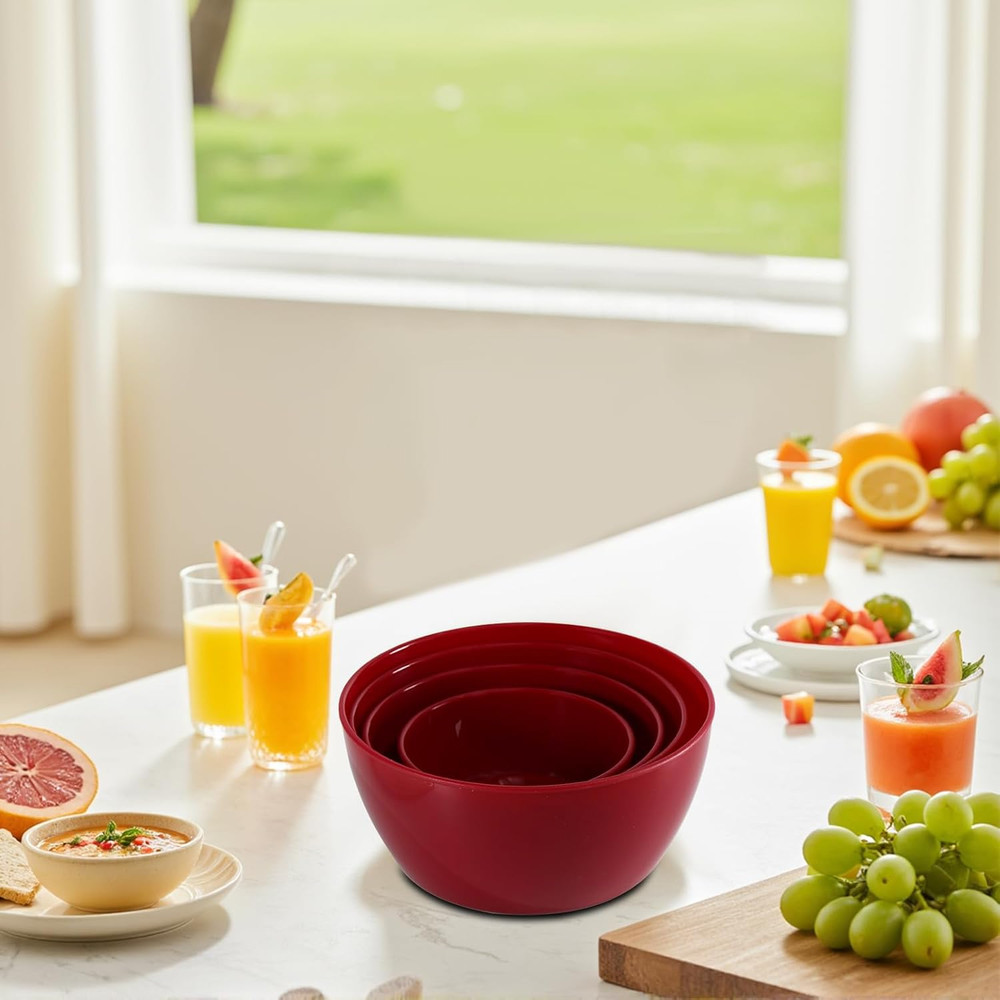 4-Piece Classic Plastic Prep Bowls with Lids, Nesting Plastic Small Mixing Bowl