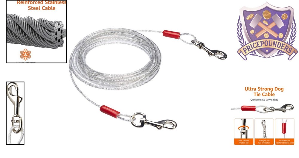 Durable 25 ft Tie-Out Cable for Large Dogs - Rust-Proof & Secure Attachment