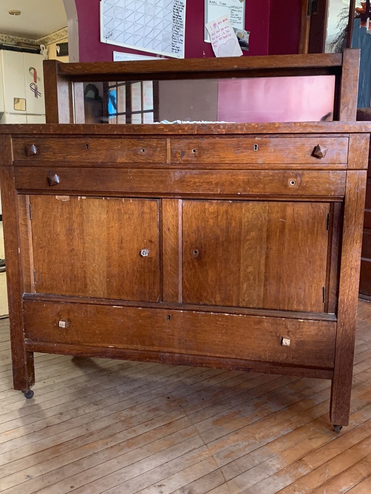 Antique Empire Style Tiger Oak Buffet