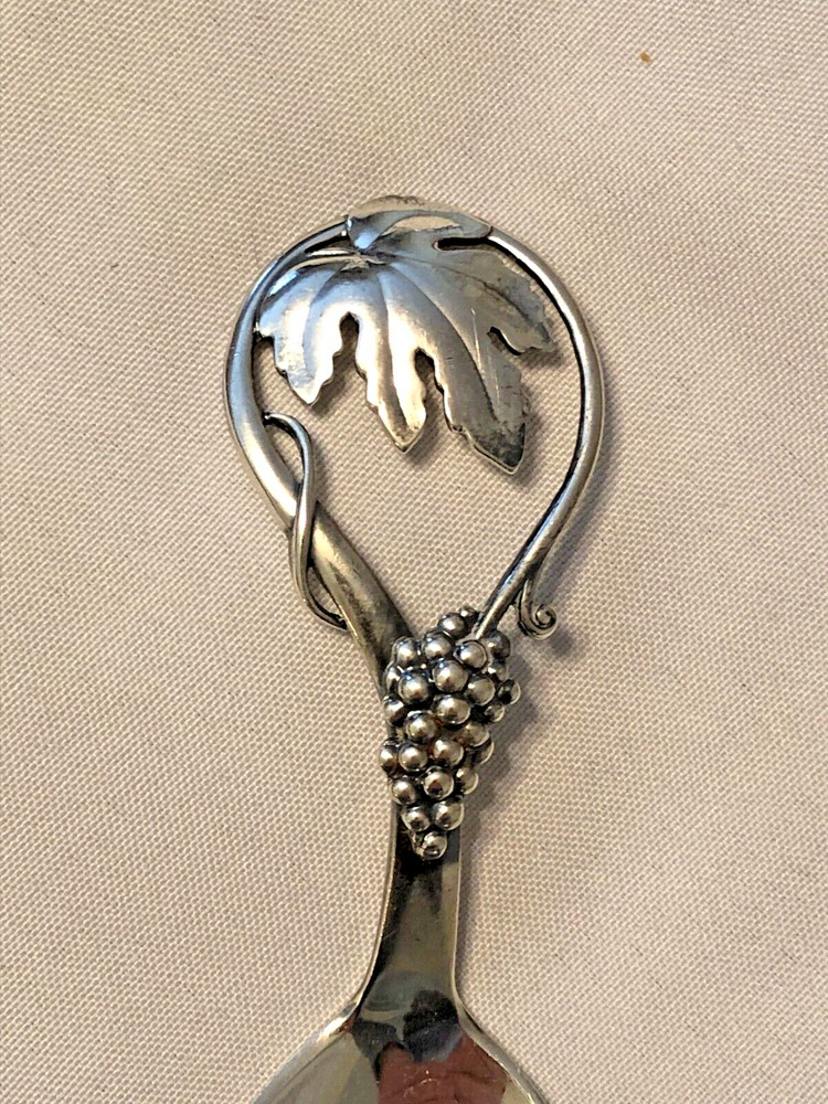 COHR Denmark Sterling Silver Tea Caddy / Preserve Spoon Grapevine Design