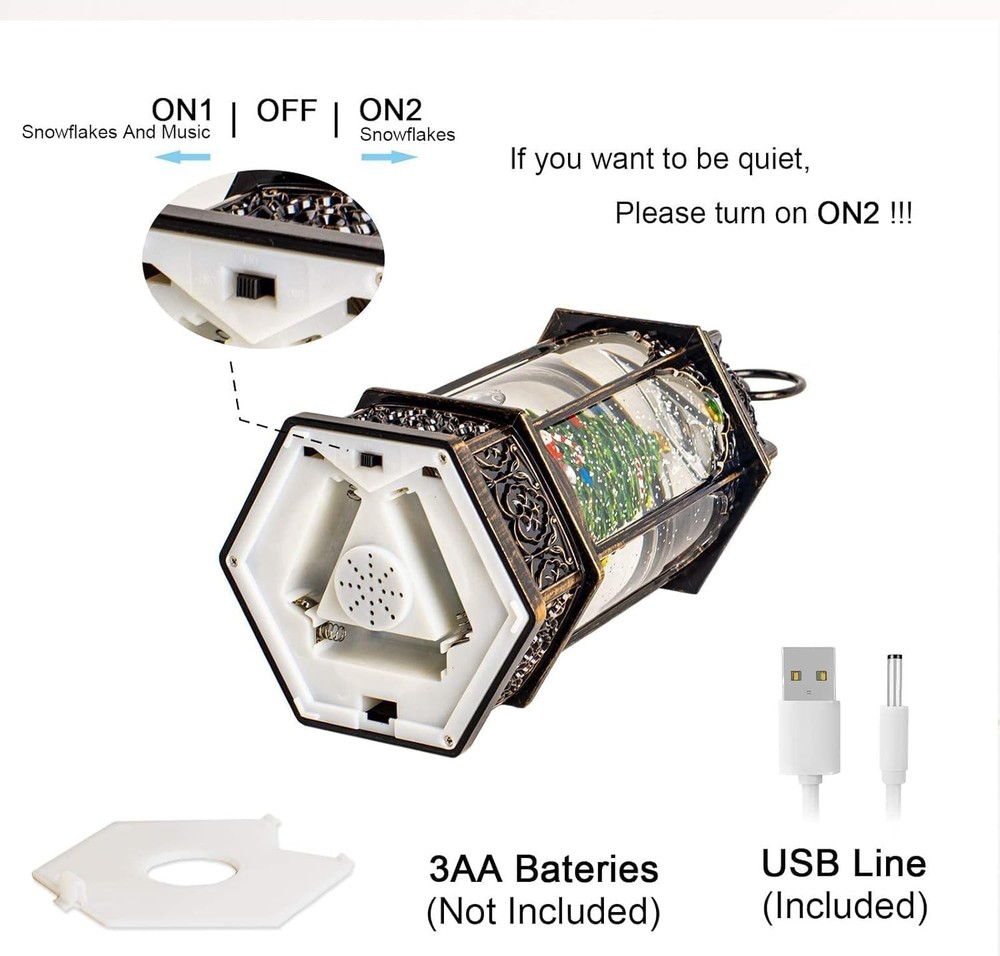 Large Musical Christmas Snow Globe Lantern with Battery-Powered Train & Timer