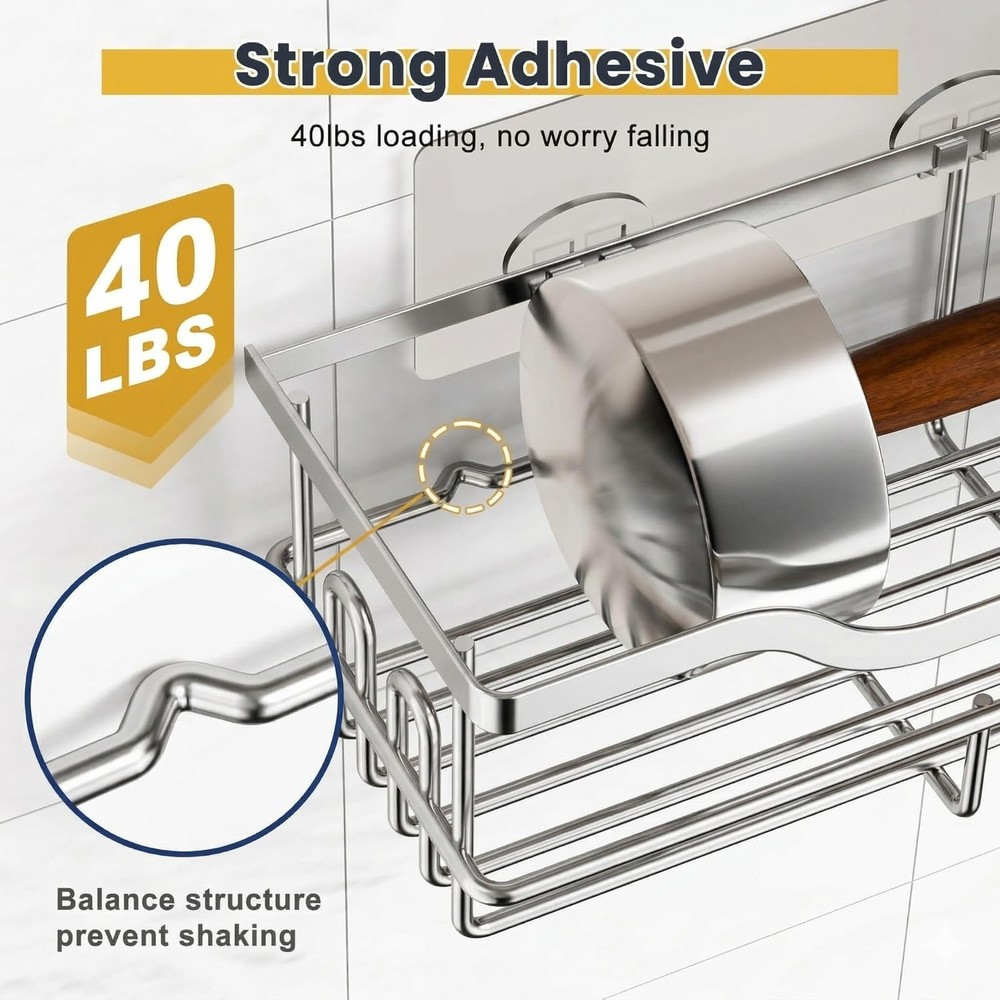 3-Pack Shower Caddy with Soap Holder, Adhesive Rustproof No-drill Strudy Load...