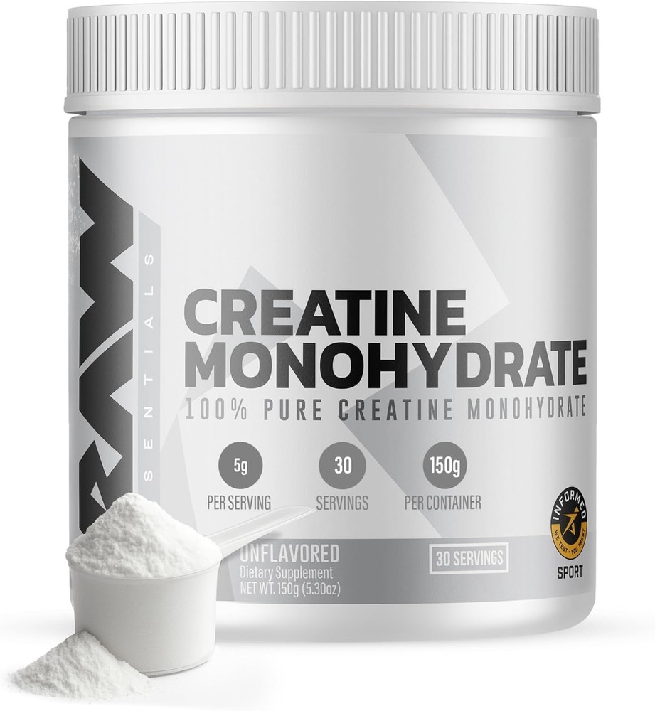 RAW Nutrition Creatine Monohydrate Powder, Unflavored (30 Servings) - Micronized