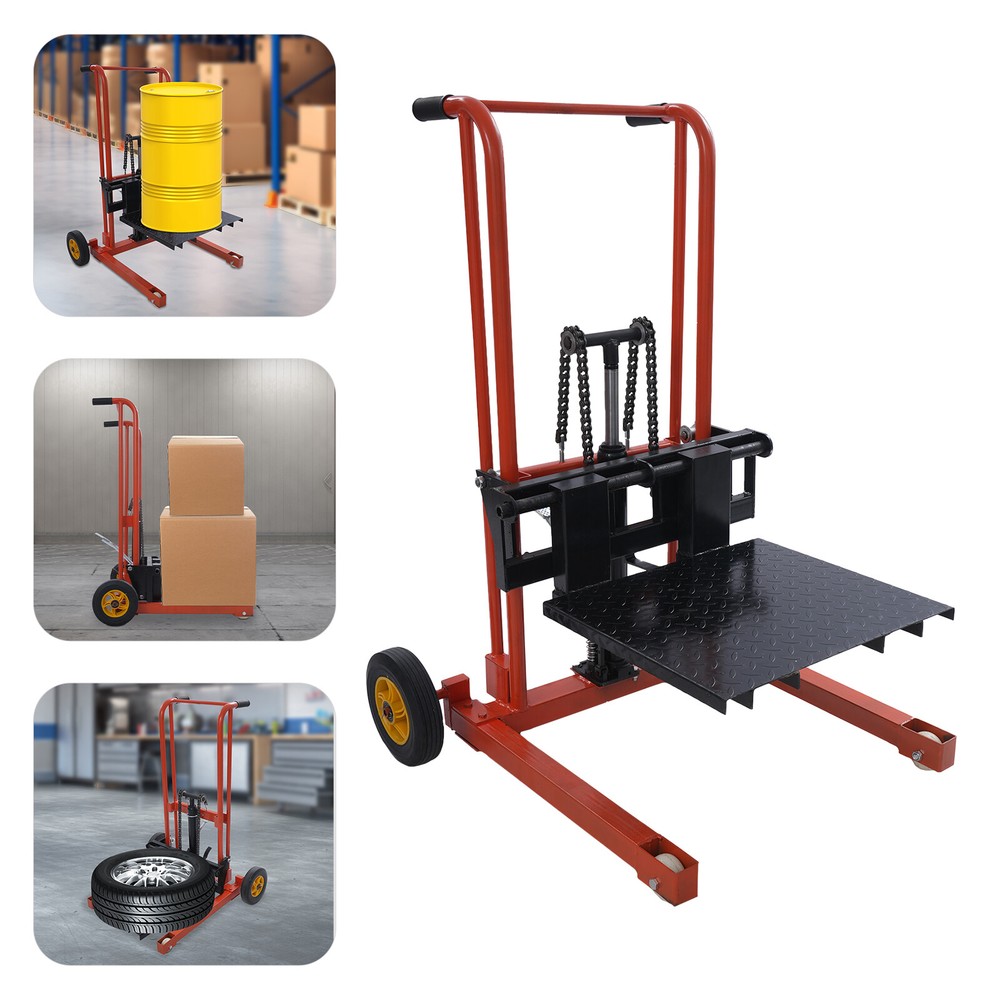 Hydraulic Material Lift 577lbs. Winch Stacker Adjustable Hight Pallet Dolly Lift