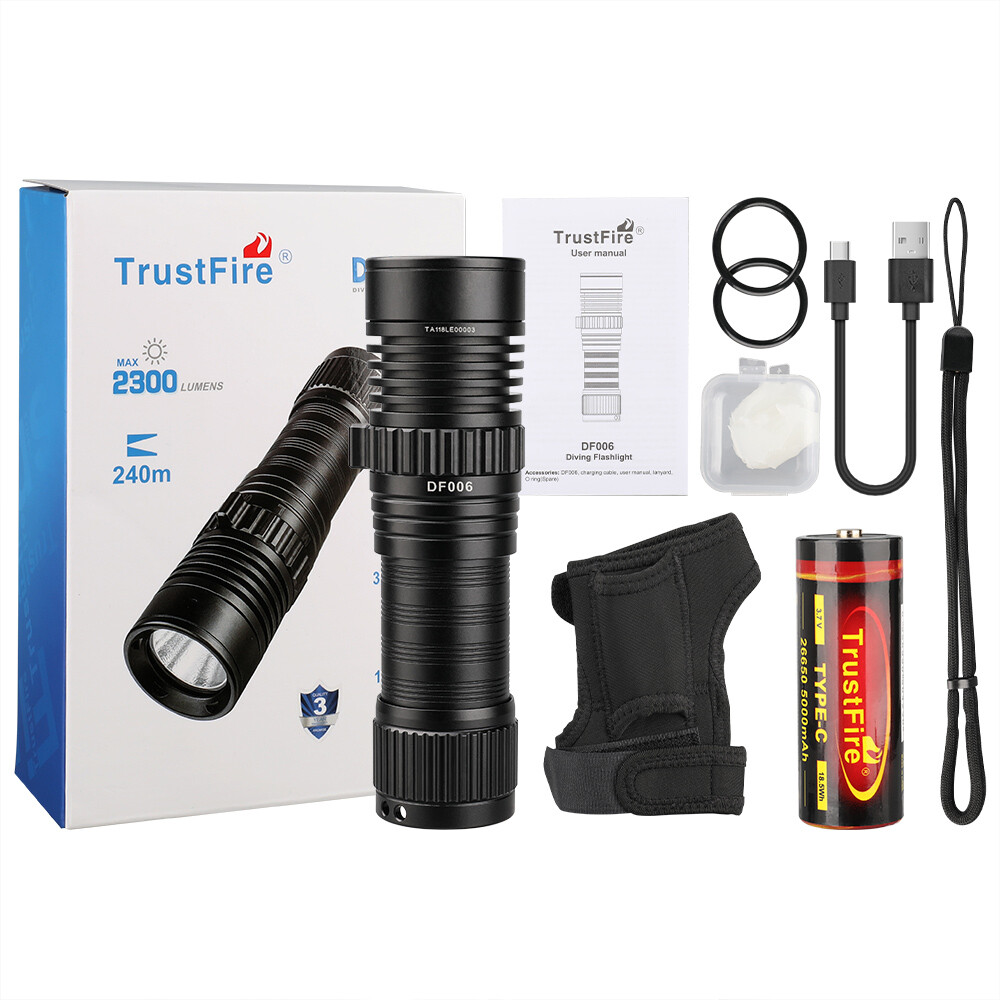 TrustFire 2300LM LED Underwater Dive Light Waterproof Scuba Diving Flashlight US