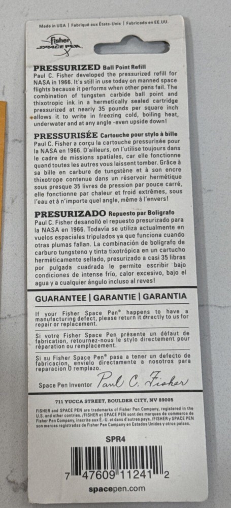 Fisher Space Pen Refill Parker Style Ball Point Write UNDER Water Medium BLACK