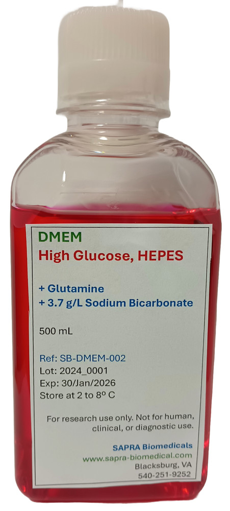 Dulbecco's Modified Eagle Medium (DMEM), 1X, High Glucose, HEPES, 500mL