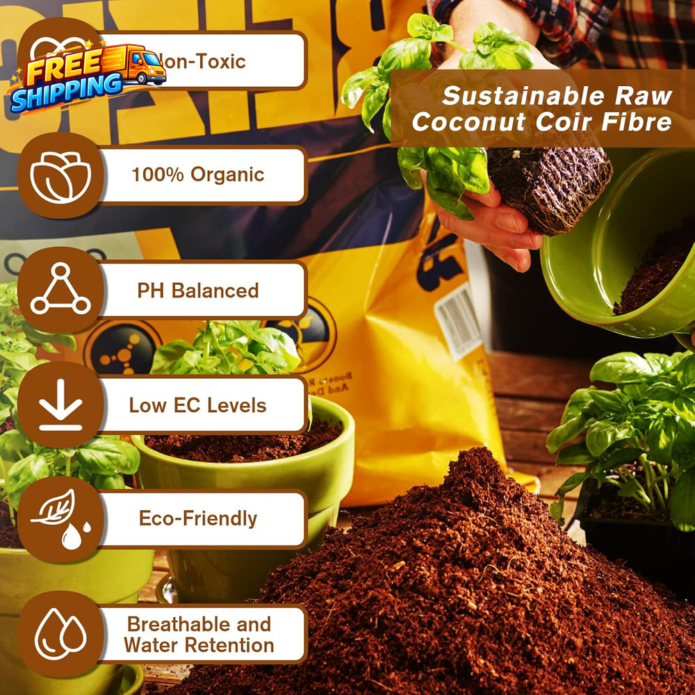 Pack of 10 Organic Coco Coir Bricks 100% Natural Compressed Coco Peat Brick
