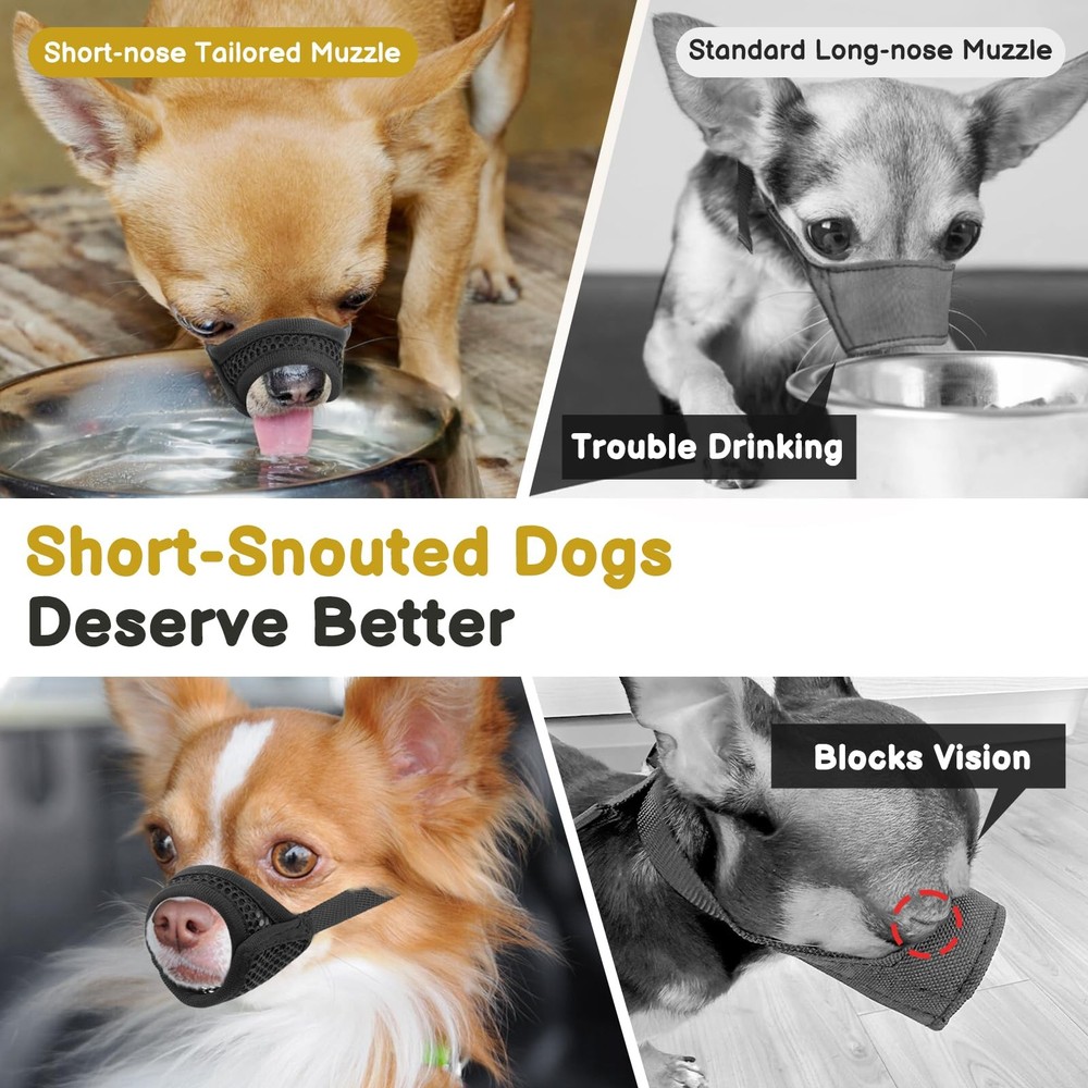 Mesh Muzzle for Short Snout and Small Medium Dogs Anti-Biting, Focus on Brach...