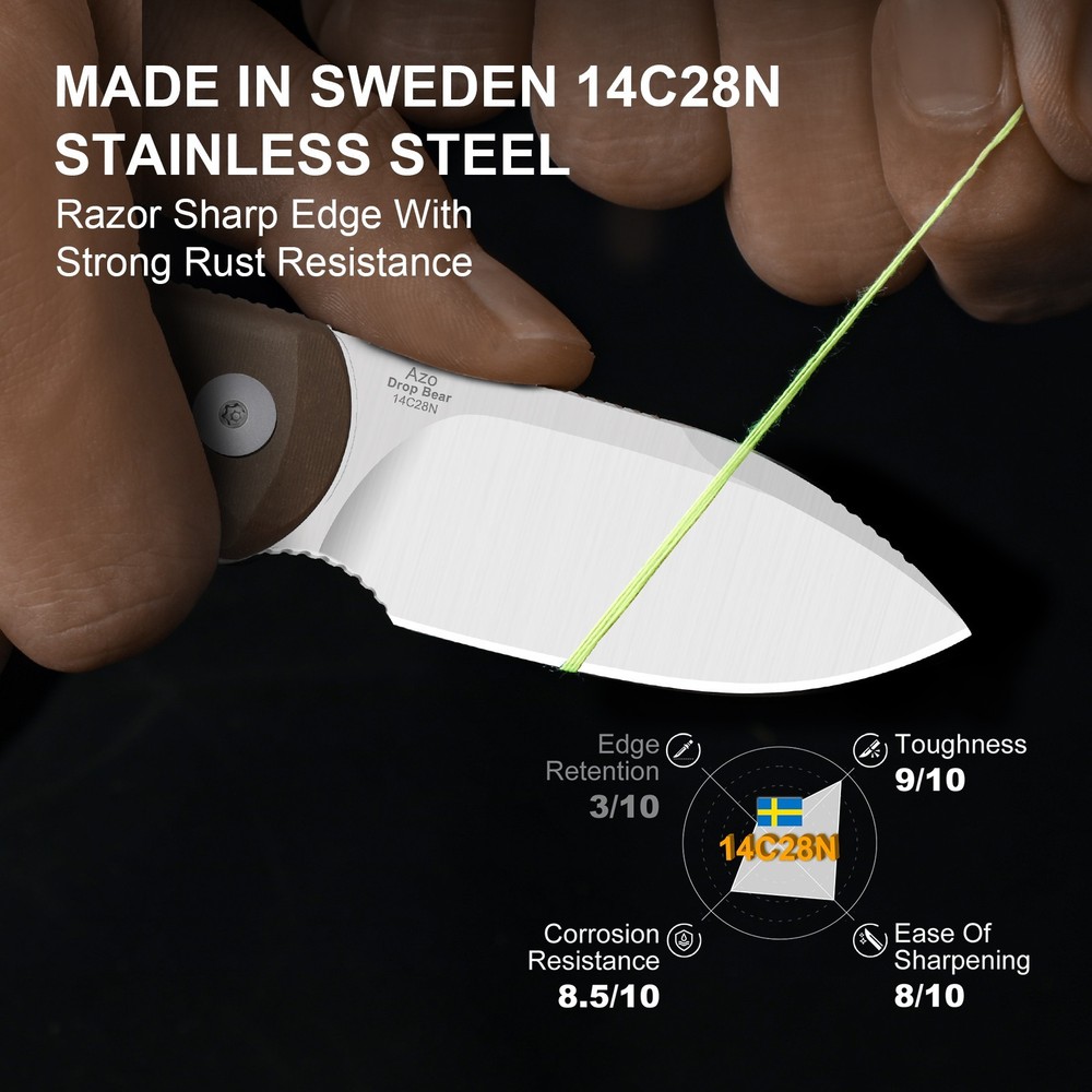 Kizer Drop Bear Fix Drop Point Fixed Knife 14C28N Blade Micarta Handle + Sheath