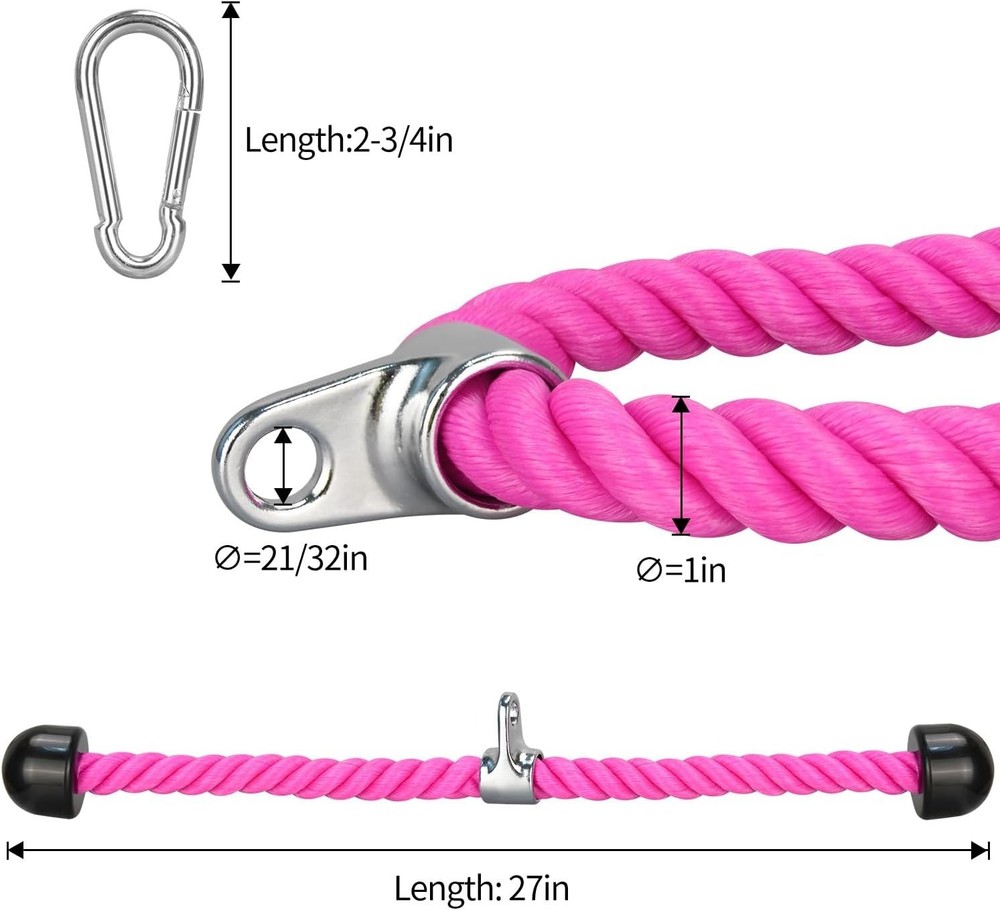DkOvn Tricep Rope, 27 Inches Cable Machine Attachment, Pull 27-inch, Pink