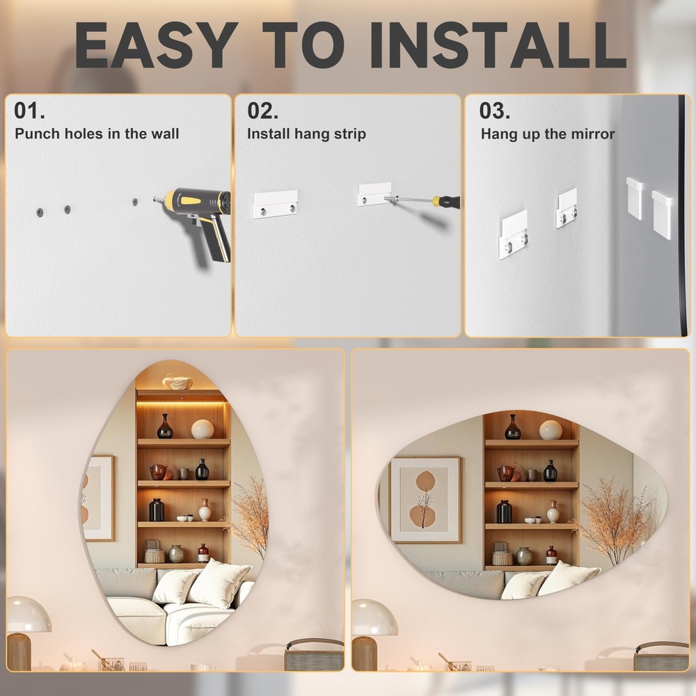 Irregular Wall Mirror - 24"x15" Asymmetrical Frameless Mirror, Modern Decorat...