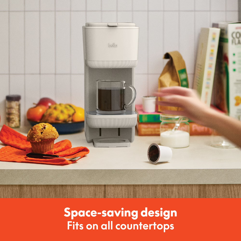 Bella Single Serve Coffee Maker Compact Pod Brewer One Cup Machine Oatmilk