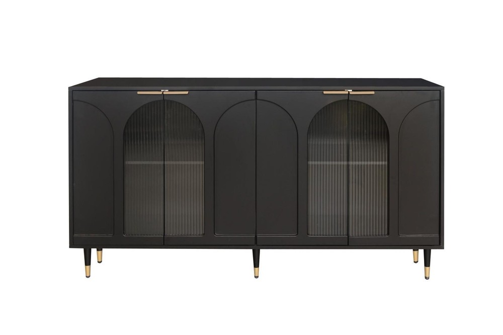 Sideboard Buffet Server Cabinet Storage Cabinet with 4 Glass Doors Black