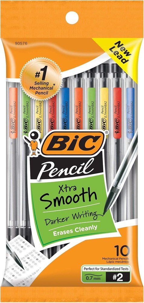 BIC Xtra-Smooth Mechanical Pencils With Erasers, Medium Point (0.7mm), 10-Count