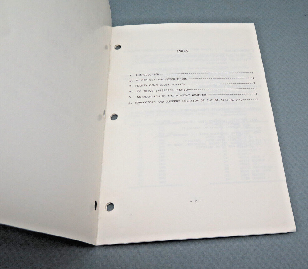 Vintage DT-3767 Floppy Controller User's Manual IDE Interface Adapter Card