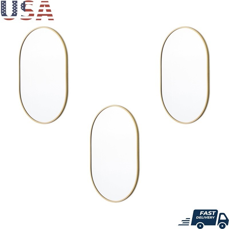 3PC Gold Capsule Shape Mirror Set W/ Removable Chain Versatile Display 8" x 12"